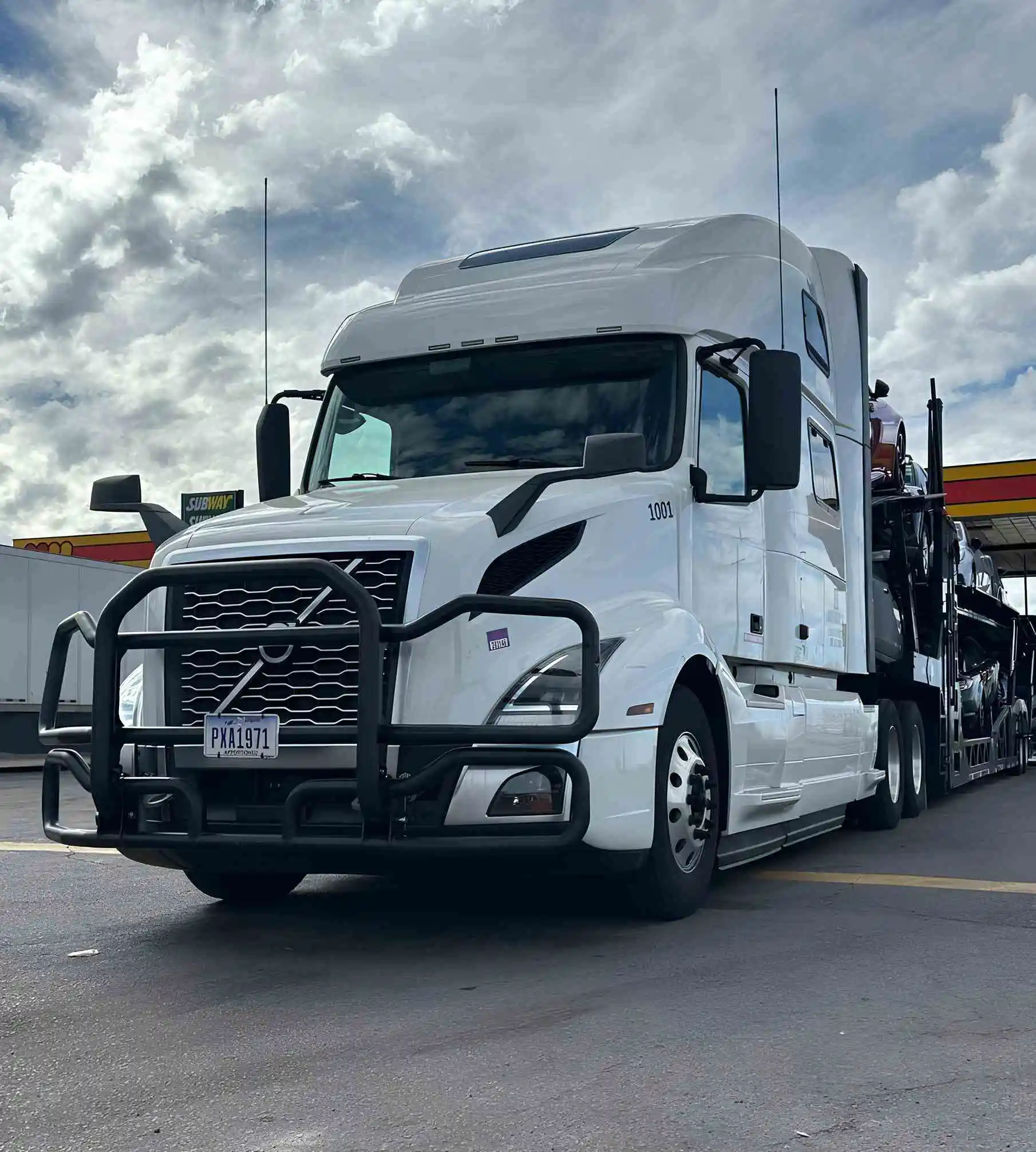 Yellow car transporter